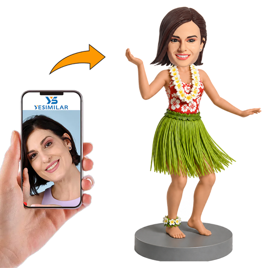 Custom Female Hawaiian Hula Dancer Bobblehead in Grass Skirt Custom Bobbleheads