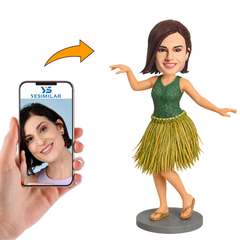 Custom Hawaiian Hula Girl Bobblehead with Grass Skirt Custom Bobbleheads