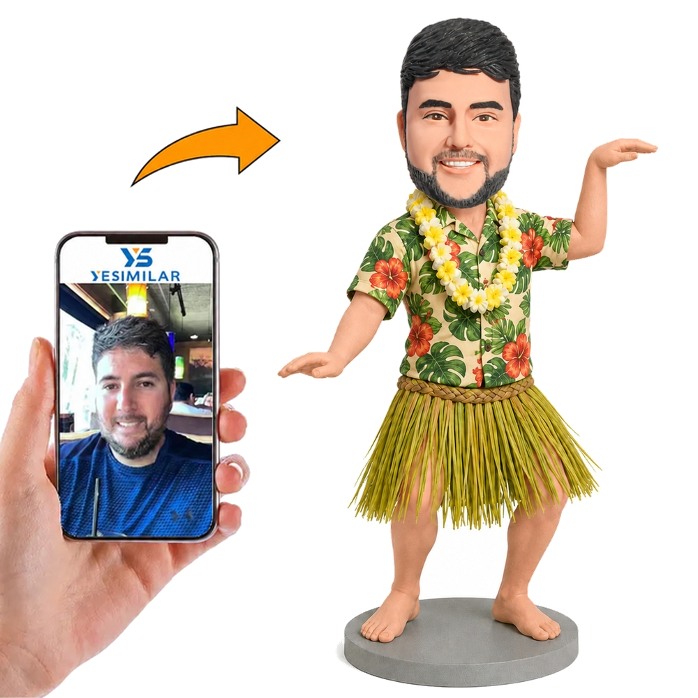 Custom Male Hawaiian Hula Dancer Bobblehead in Grass Skirt Custom Bobbleheads
