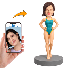 Female Swimmer in One-Piece Swimsuit Custom Bobbleheads