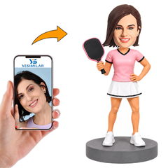 Female Pickleball Player in Pink Outfit Custom Bobbleheads