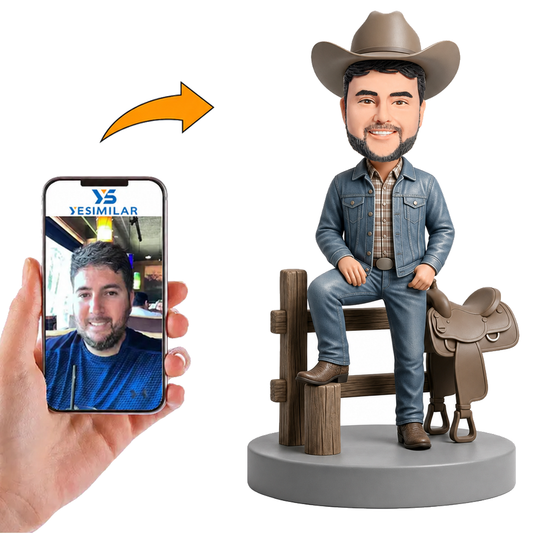 Male Seated Cowboy with Saddle Custom Bobbleheads