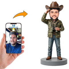 Male Cowboy in Camo Jacket Custom Bobbleheads