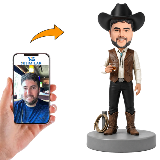Male Western Cowboy Holding Beer Custom Bobbleheads