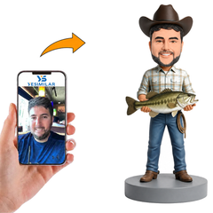 Custom Male Cowboy Fisherman with Fish Bobblehead