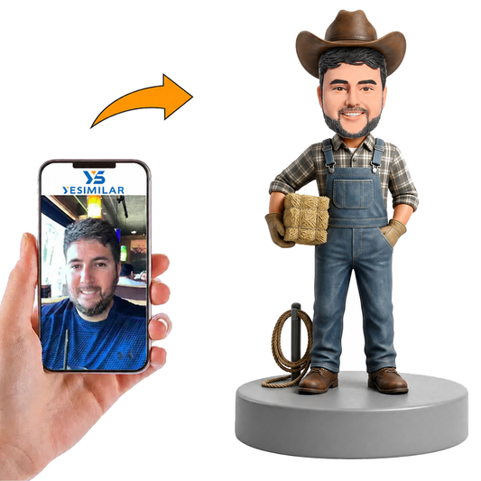 Male Cowboy Farmer Holding Crate Custom Bobbleheads
