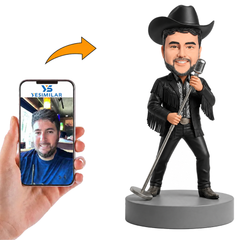 Male Cowboy Singer Holding Microphone Custom Bobbleheads