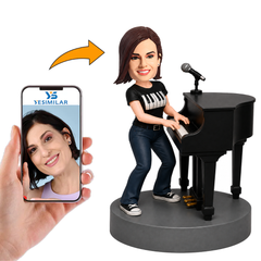 Female Pianist Playing Piano with Microphone Custom Bobbleheads