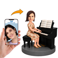 Female Pianist Playing Piano in Floral Dress Custom Bobbleheads
