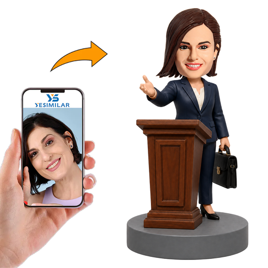 Female Lawyer Pointing at Podium with Briefcase Custom Bobbleheads