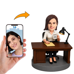 Female Lawyer Sitting at Office Desk with Coffee Mug Custom Bobbleheads