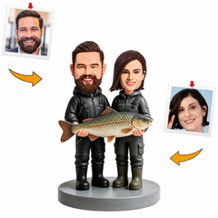 Fishing Couple Holding a Large Catch Custom Bobbleheads
