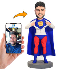 Super Hero Blue Cape Custom Bobbleheads