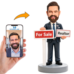 Male Realtor Holding a For Sale Sign Custom Bobbleheads