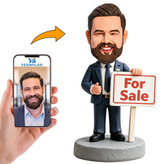 Male Realtor with For Sale Sign Custom Bobbleheads