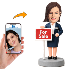 Female Realtor with For Sale Sign Custom Bobbleheads