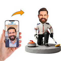 Male Curler Sliding the Stone Custom Bobbleheads