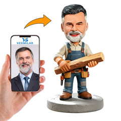 Male Carpenter Holding a Piece of Wood Custom Bobbleheads
