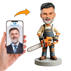 Male Carpenter Holding a Saw Custom Bobbleheads