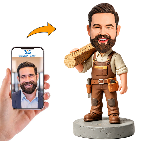 Male Carpenter Carrying a Wooden Beam on Shoulder Custom Bobbleheads