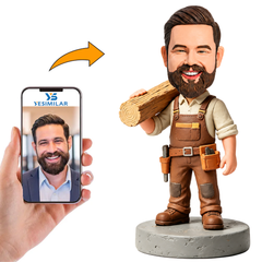 Male Carpenter Carrying a Wooden Beam on Shoulder Custom Bobbleheads