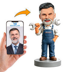 Male Mechanic Holding a Wrench Over Shoulder Custom Bobbleheads