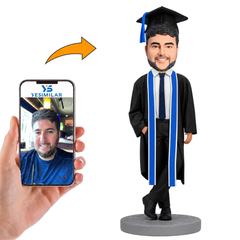 Custom Bobbleheads Graduation Gifts Male with Blue Ribbon