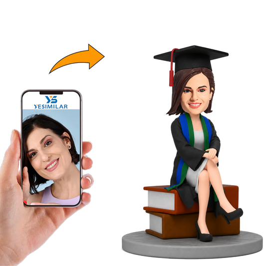 Custom Bobbleheads Female Graduate Sitting on a Book
