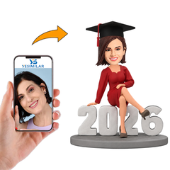 Happy Graduation Woman Sit on 2026 Custom Bobbleheads