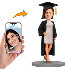 Happy Graduation Woman Wearing Bachelor Cap Custom Bobbleheads