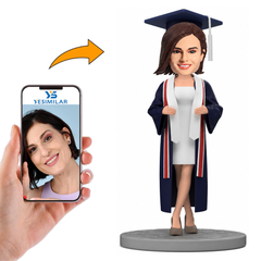 Happy Graduation Beautiful Girl Wearing Bachelor Cap Custom Bobbleheads