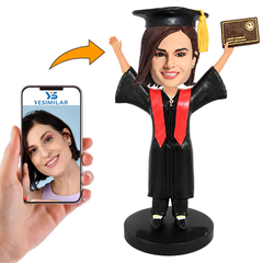 Graduation Beautiful Girl Hands Raised with Diploma Custom Bobbleheads