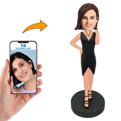Woman in Black Dress with Necklace Custom Bobbleheads