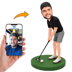 Golfer in Black Short Sleeve Custom Bobbleheads