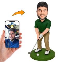 Golfer in Green Short Sleeve Custom Bobbleheads
