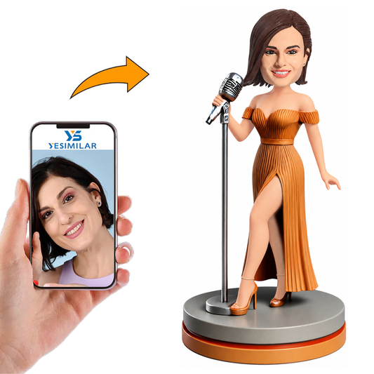 Female Singer Wearing Orange Dress Custom Bobbleheads