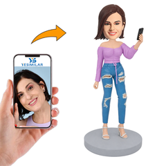 Taking Selfie Phone Woman Custom Bobbleheads