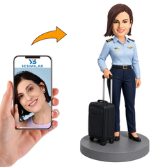 Female Airline Pilot with Suitcase Custom Bobbleheads