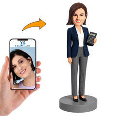 Female Accountant Holding Calculator Custom Bobbleheads