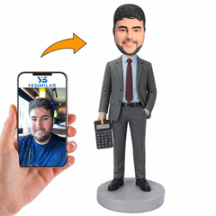 Male Accountant Holding Calculator Custom Bobbleheads