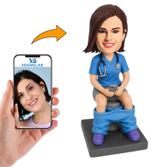 Female Doctor Sitting on The Toilet Custom Bobbleheads