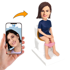 Woman Squatting on Toilet Custom Bobbleheads