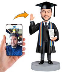 Hello Happy Graduation Boy With Hat Custom Bobbleheads