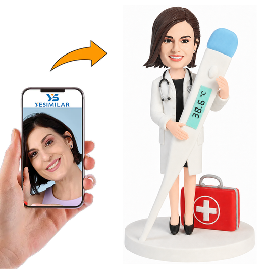 Female Doctor Holding Thermometer Custom Bobbleheads