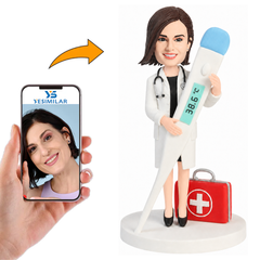 Custom Female Doctor with Thermometer Bobblehead