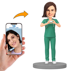 Female Doctor Hands in Heart Pose Custom Bobbleheads