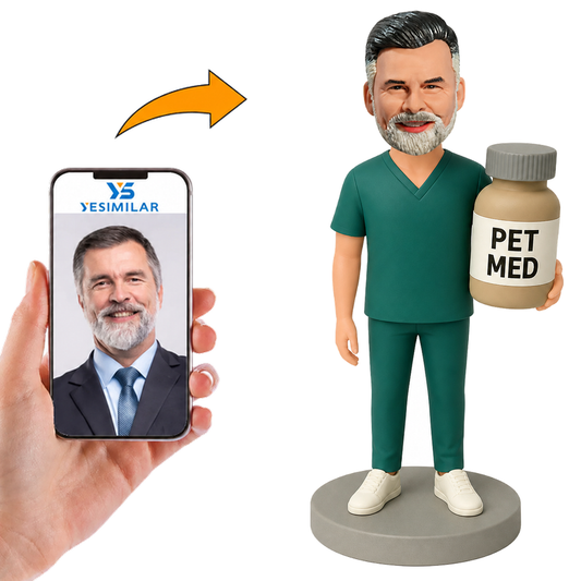 Pet Doctor Holding Medicine Bottle Custom Bobbleheads