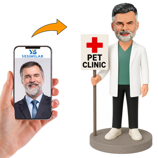 Veterinarian Holding Pet Clinic Sign Custom Bobbleheads