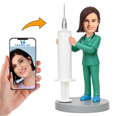 Female Anesthetist Doctor Held Large Syringe Custom Bobbleheads