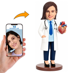 Female Cardiology Doctor Held Heart Model Custom Bobbleheads